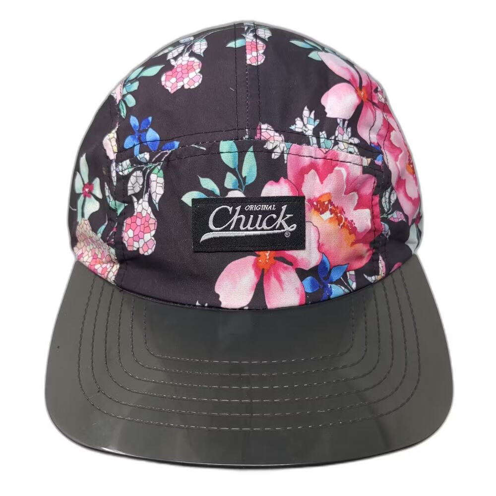 Original Chuck 5 Panel Hat Black Pink Floral Translucent Brim OS Strapback